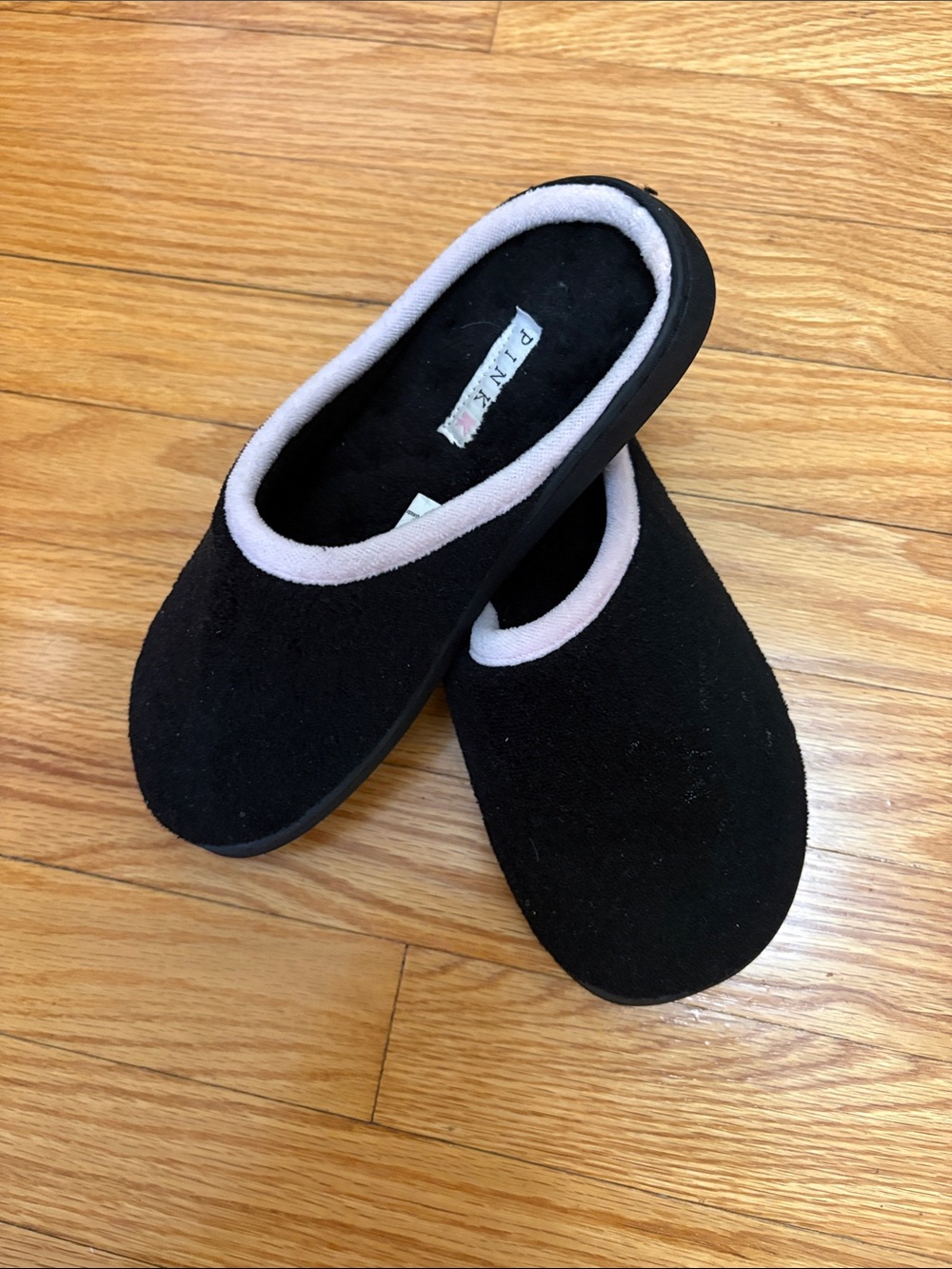 Pinky Black Slip-On Slippers with Light Pink Trim